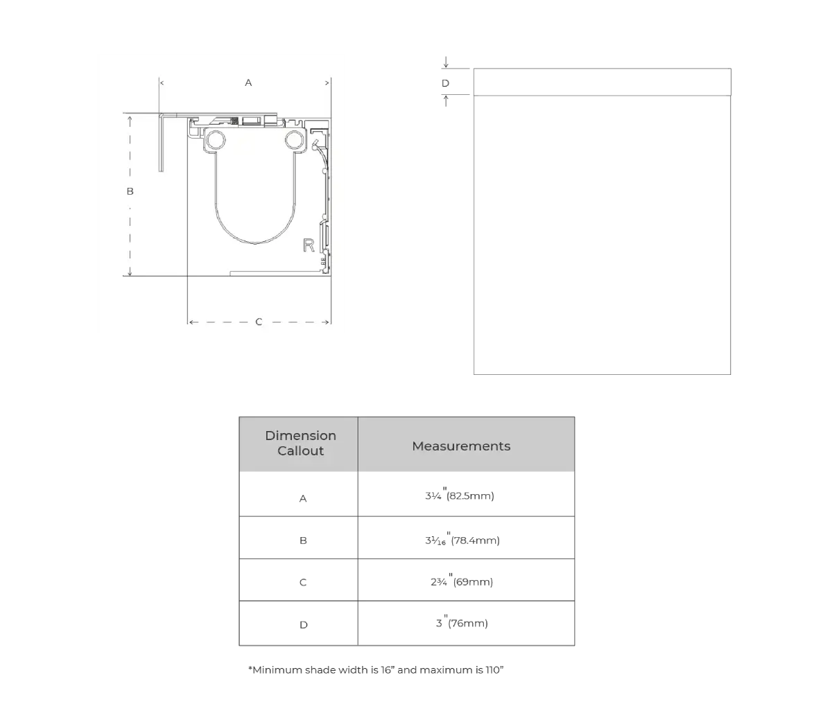 Niño Roman Shades Spec Drawing