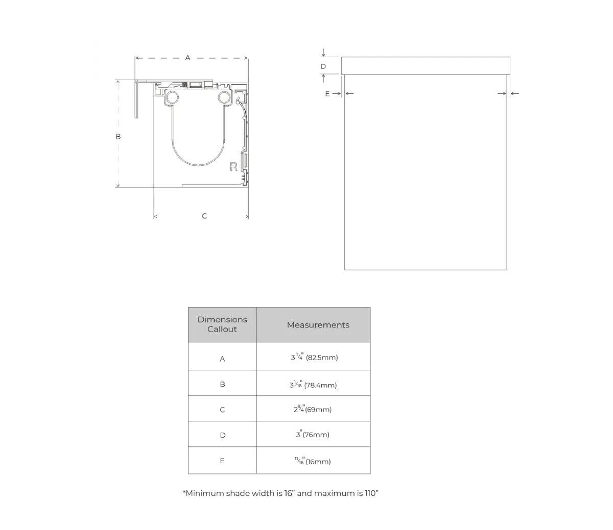 Niño Zebra Shade Spec Drawing